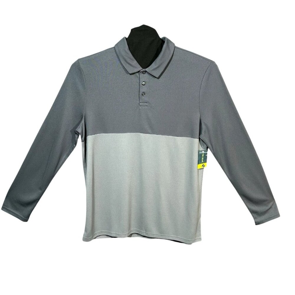 Tek Gear Mens Golf Polo Shirt Long Sleeve Size XL Gray‎ Pullover Sun Protection